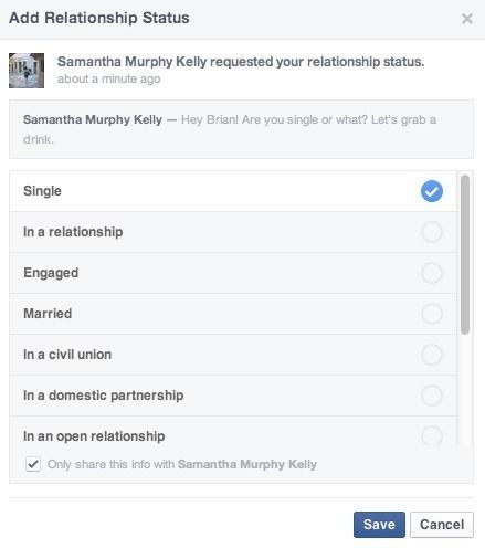 Un bouton pour demander à ses amis Facebook s'ils sont célibataires