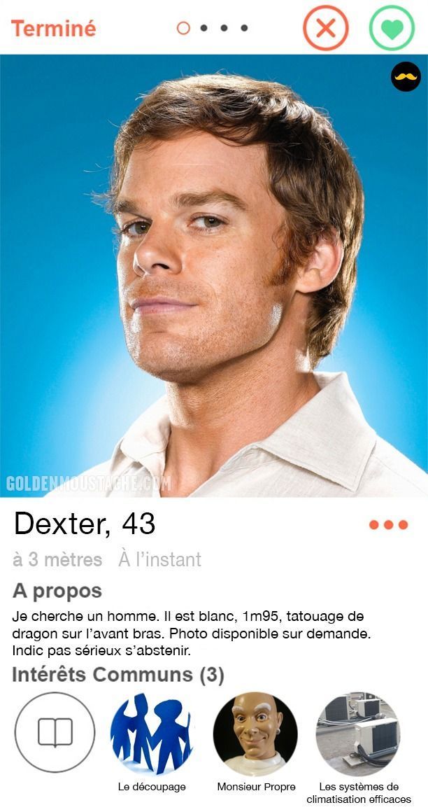 Les profils Tinder de 30 personnages de série : Barney, Ross, Jack Bauer, Penny, Buffy, Dexter et beaucoup d'autres