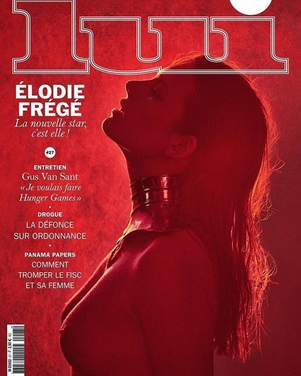 Elodie Frégé seins nus en couverture du Magazine Lui